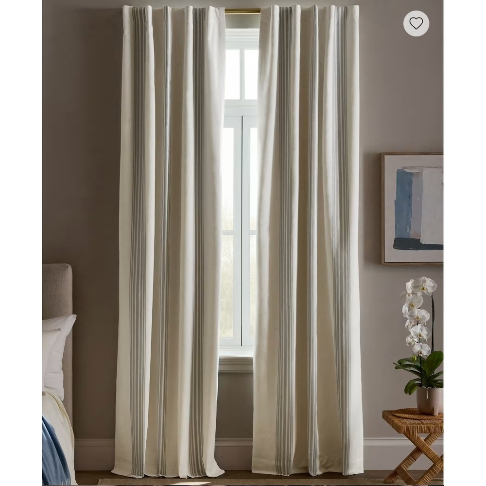 Quince Coastal Stripe Linen Cotton True Blackout Curtain Single Panel 48"x96"